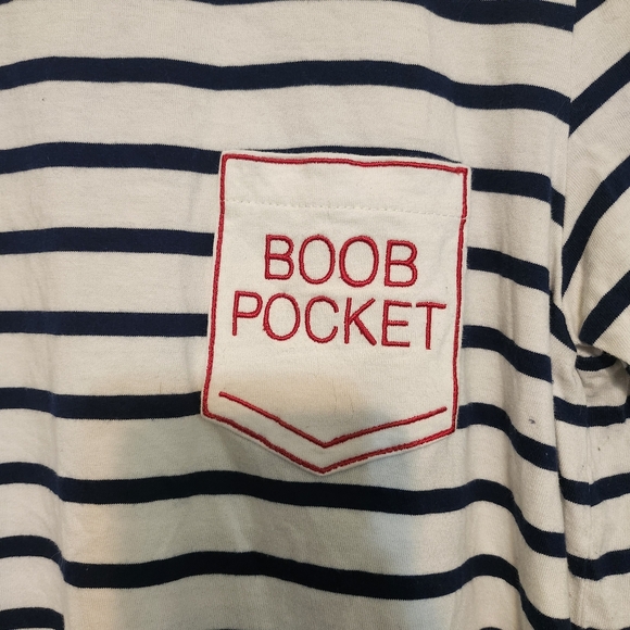 ÊTRE CÉCILE X MAN REPELLER Collection  Striped Tee Boob Pocket Cotton Large - Picture 2 of 6